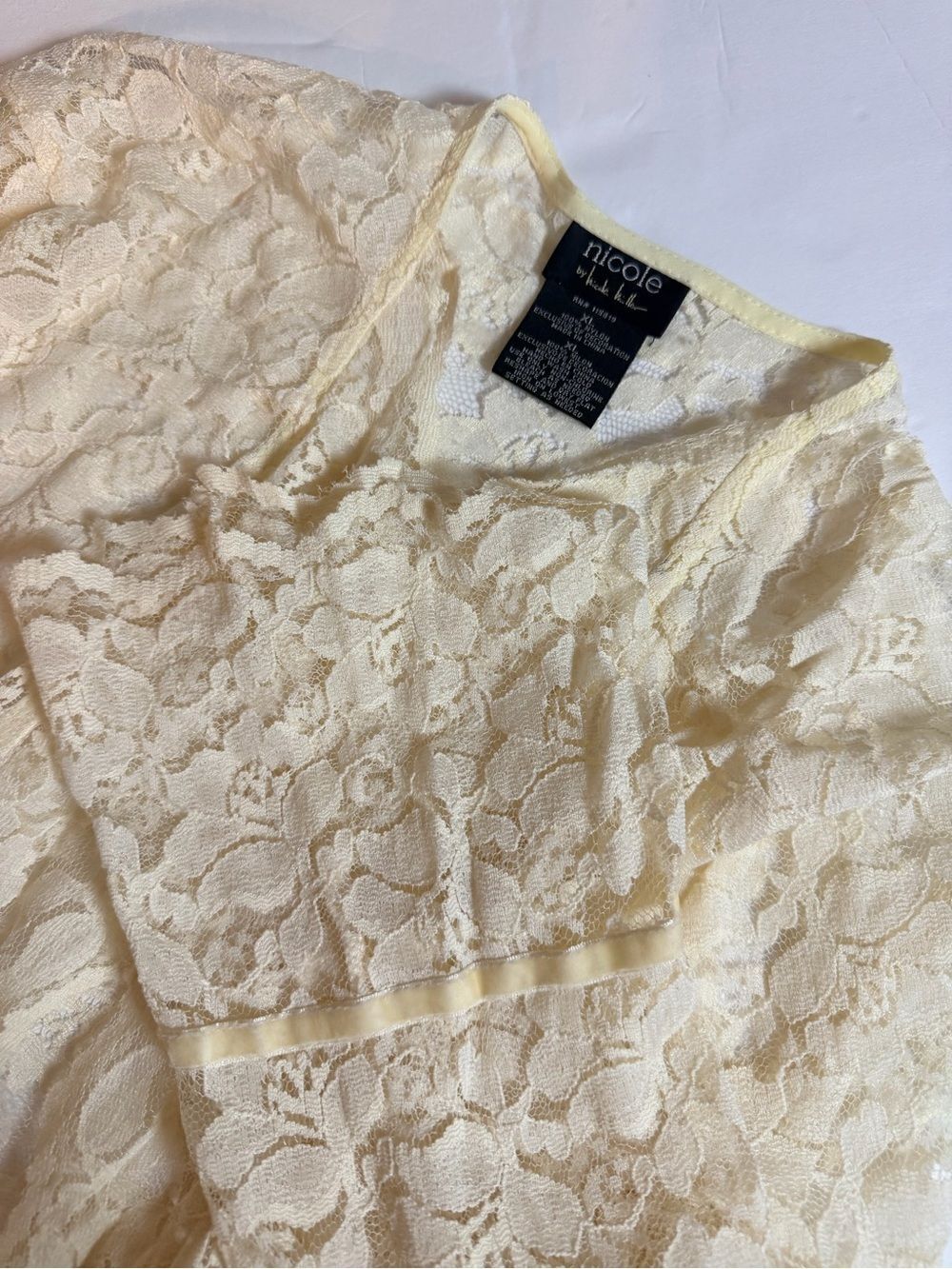 Cream Lace Long Sleeve Front Closure Top XL Sheer Fairy Cottagecore Victorian
